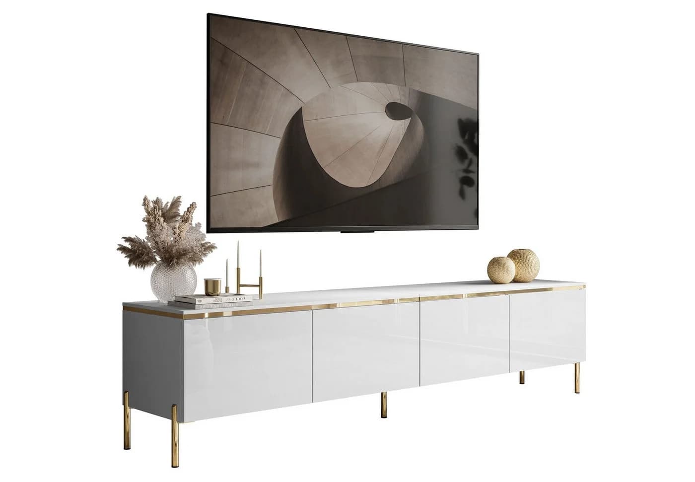 Lookway TV-Schrank CELINE GLOSS 200 Weiß Gold LED - Bild 2