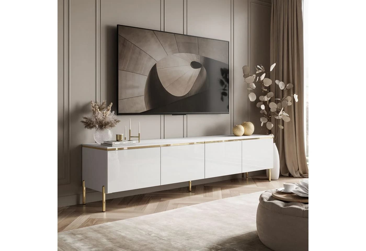 Lookway TV-Schrank CELINE GLOSS 200 Weiß Gold LED - Bild 3