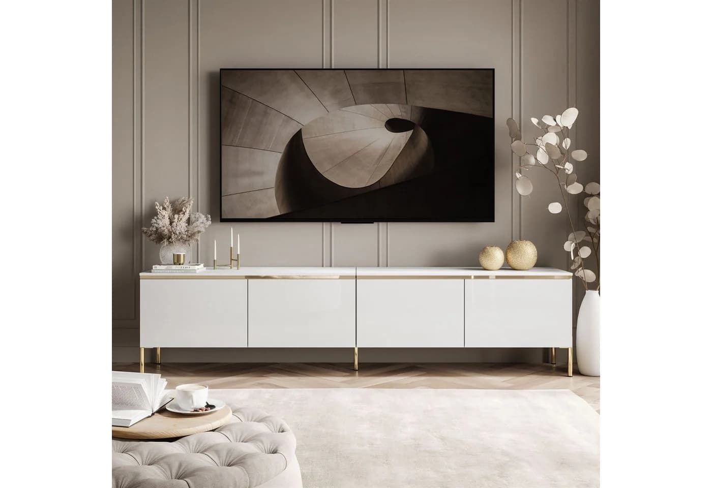 Lookway TV-Schrank CELINE GLOSS 200 Weiß Gold LED - Bild 4