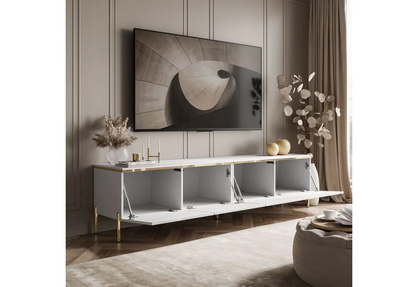 Lookway TV-Schrank CELINE GLOSS 200 Weiß Gold LED - Bild 5
