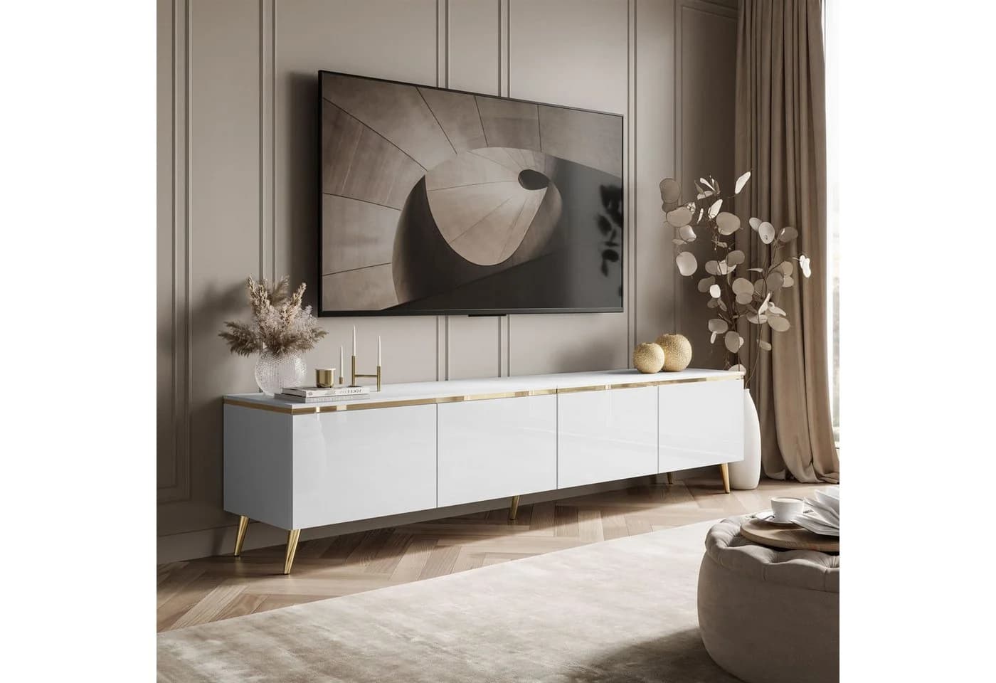 Lookway TV-Schrank CELINE GLOSS 200 Weiß Gold LED - Bild 3