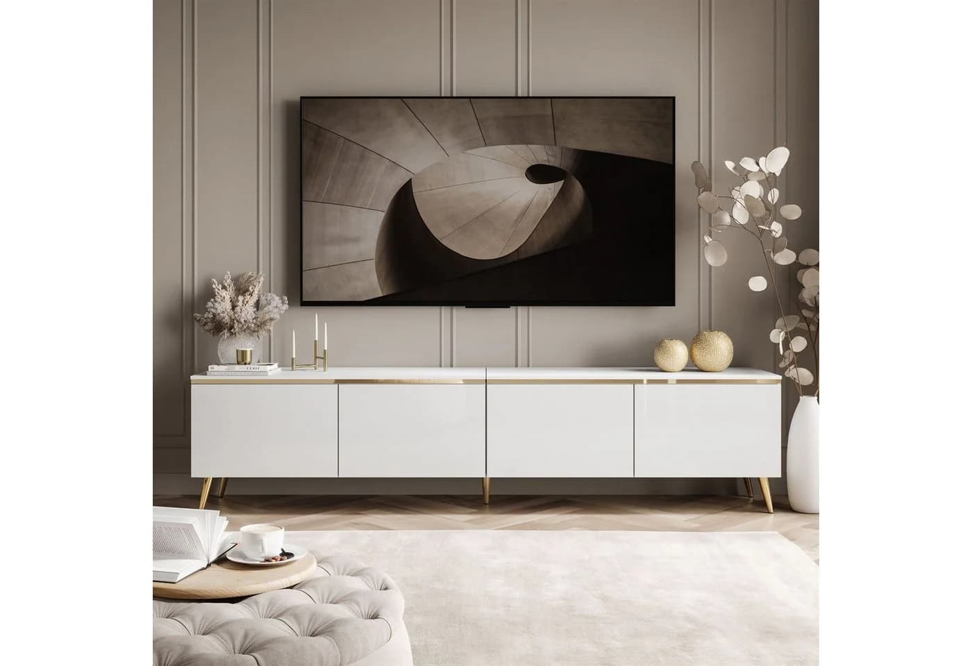 Lookway TV-Schrank CELINE GLOSS 200 Weiß Gold LED - Bild 4