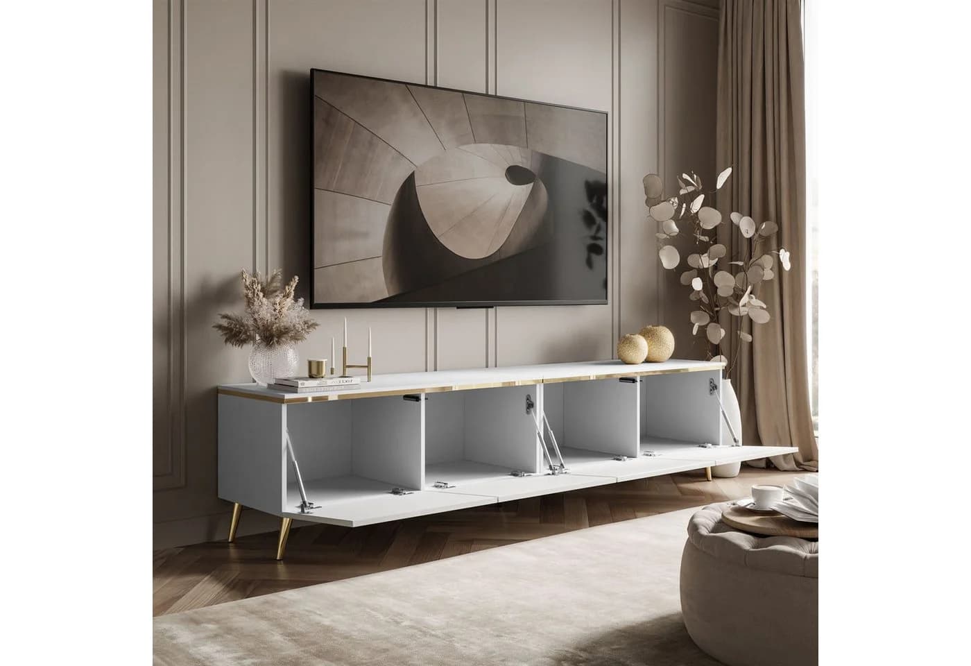 Lookway TV-Schrank CELINE GLOSS 200 Weiß Gold LED - Bild 5