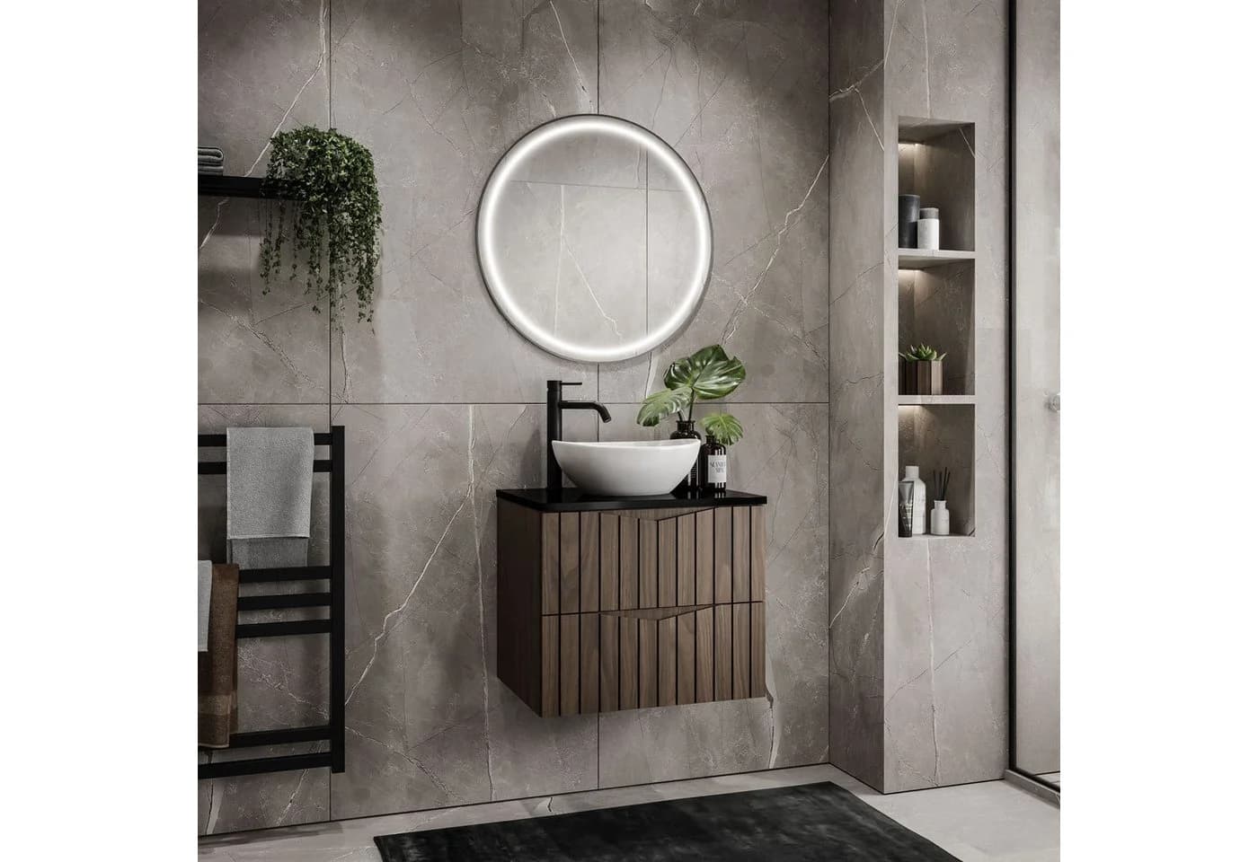 HIKARI Badmöbel-Set 60 cm Hängeschrank mit Aufsatzwaschbecken