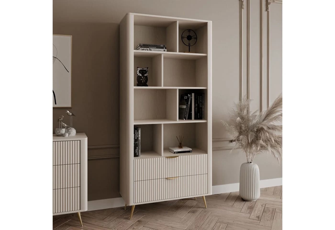 Lookway Standregal SCARLETT mit Schubladen Beige/Gold - Bild 3