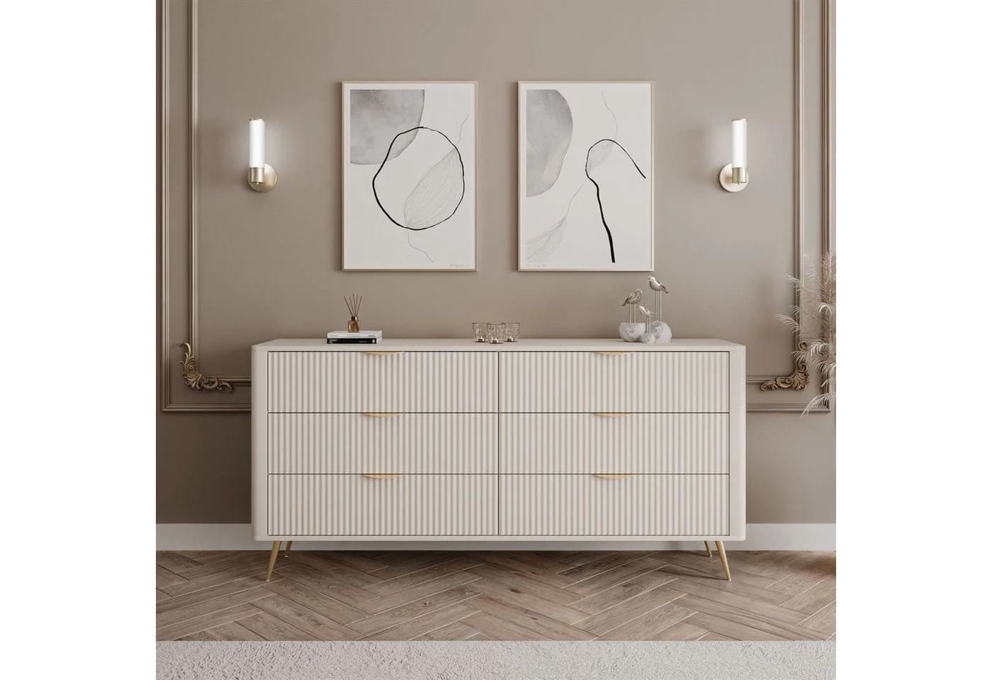 Lookway Kommode SCARLETT 6S Beige Gold Metallgriffe