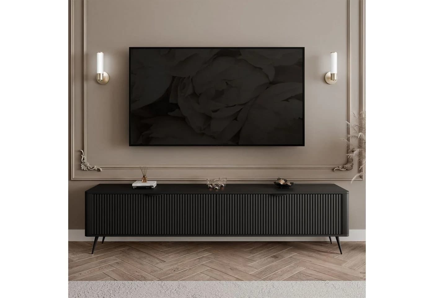 Lookway TV-Schrank SCARLETT 2D Schwarz Gold Metallbeine