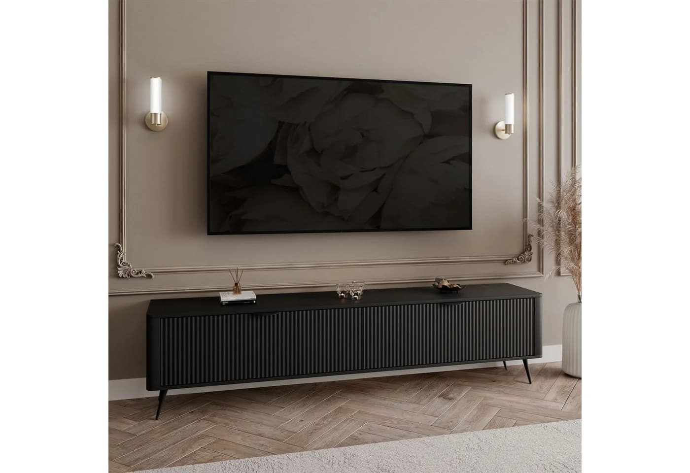 Lookway TV-Schrank SCARLETT 2D Schwarz Gold Metallbeine - Bild 3