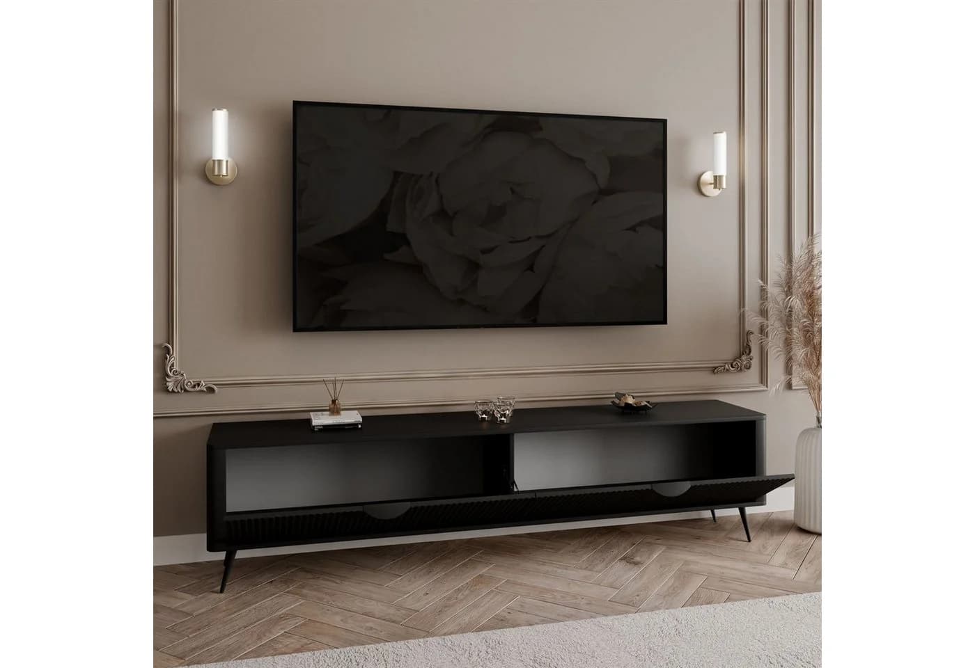 Lookway TV-Schrank SCARLETT 2D Schwarz Gold Metallbeine - Bild 4