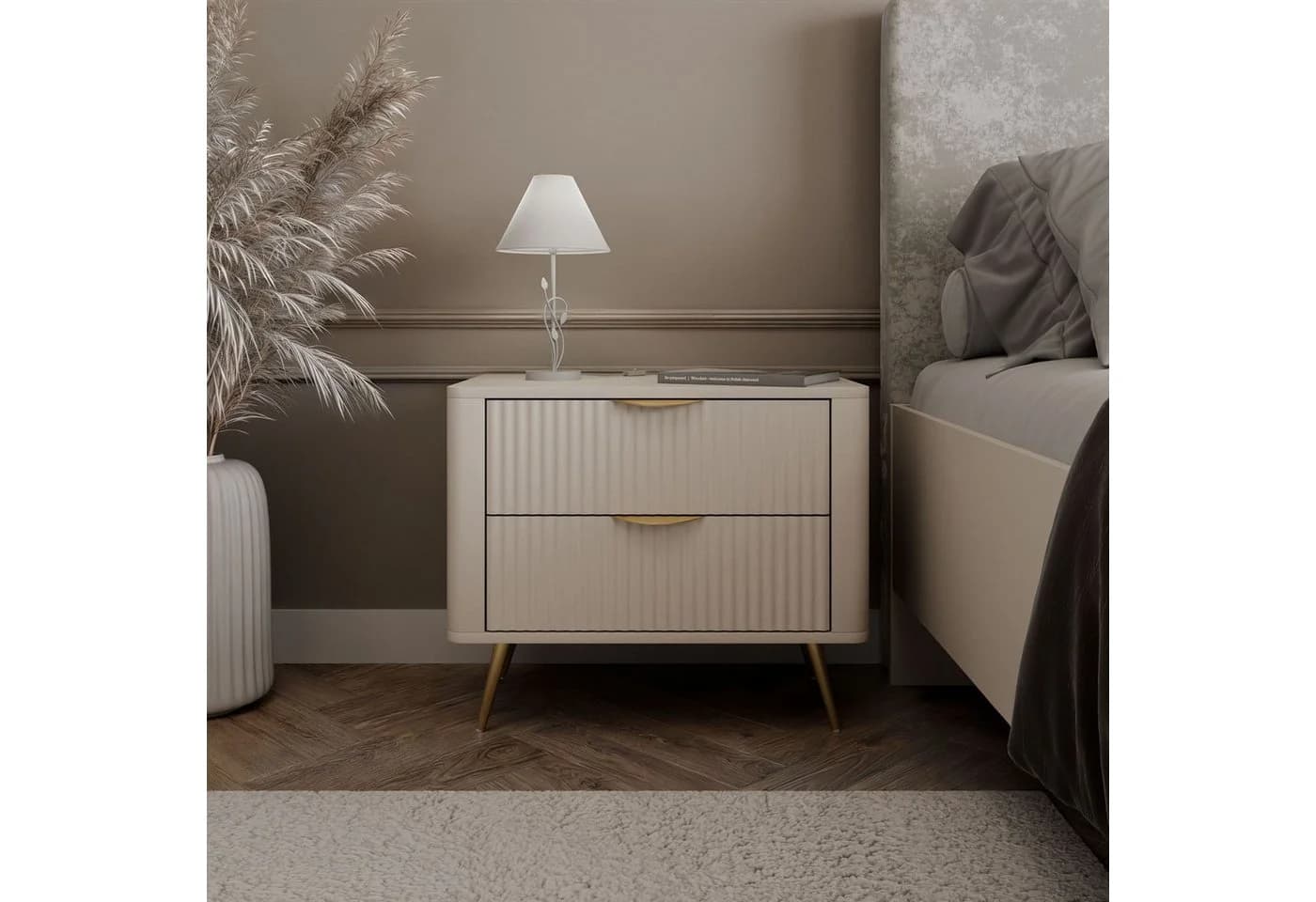 Lookway Nachttisch SCARLETT 2S Beige Gold mit Schubladen