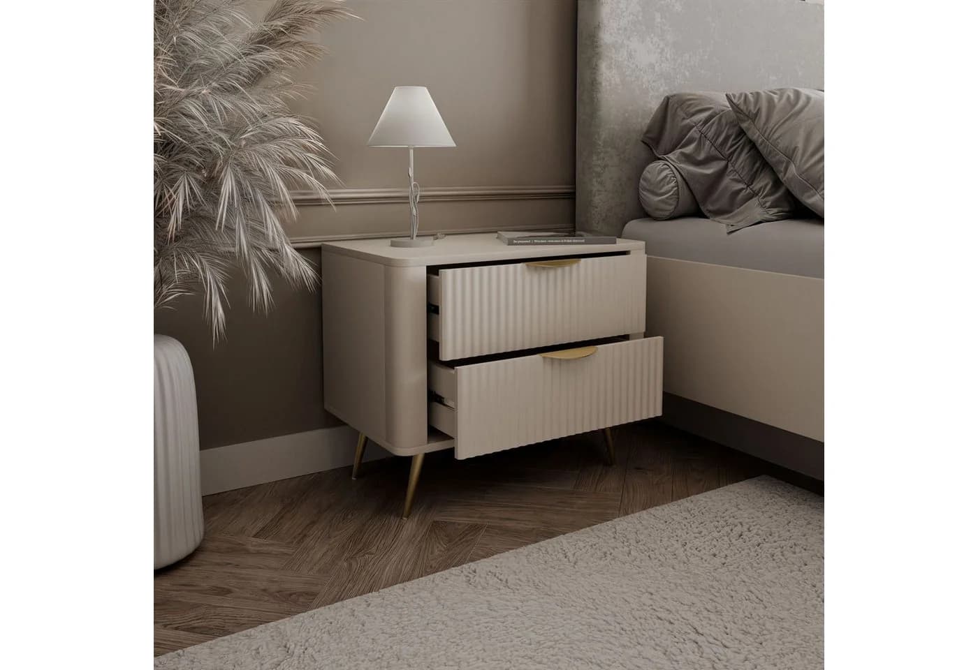Lookway Nachttisch SCARLETT 2S Beige Gold mit Schubladen - Bild 4