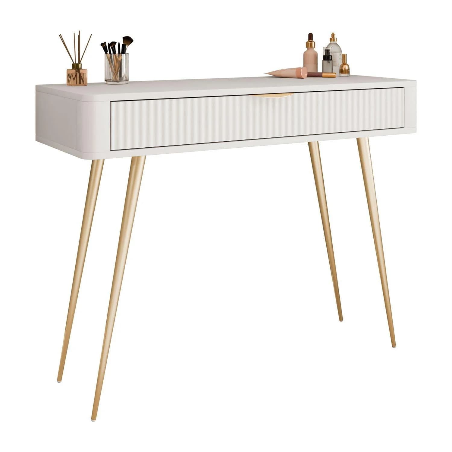 Konsolentisch Scarlett Beige mit Schubfach und Gold-Akzenten