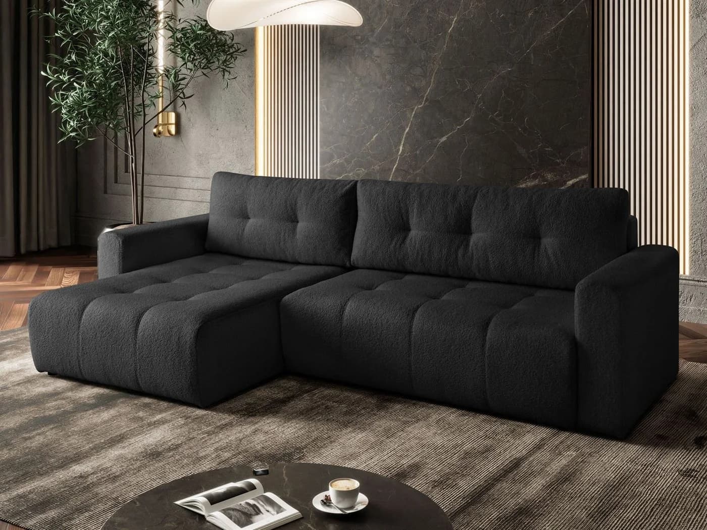 Lookway Ecksofa ASTON L-Form Schwarz mit Bettkasten und Schlaffunktion - Bild 2