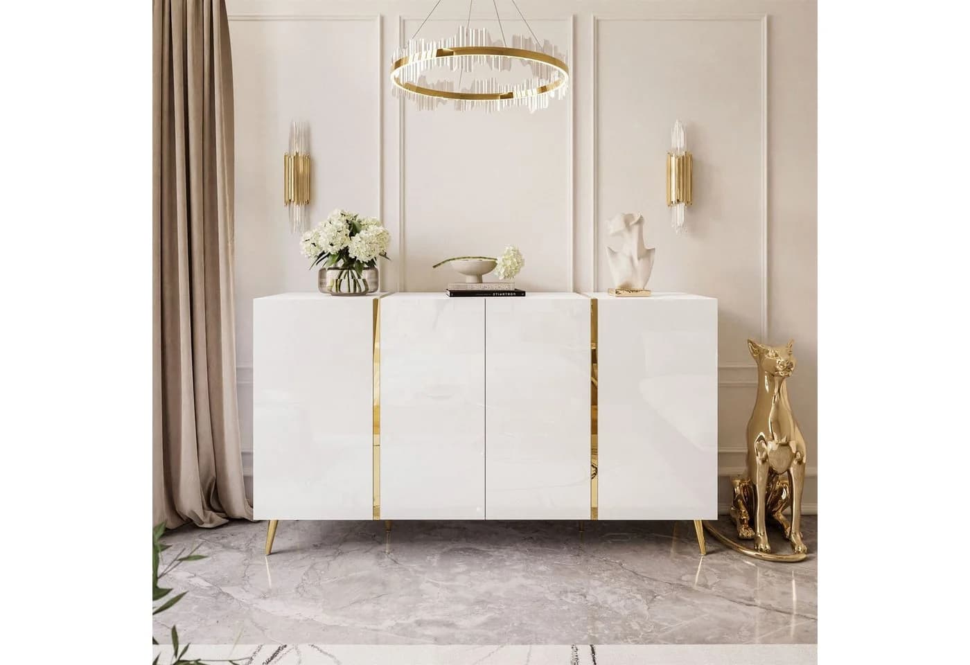 Lookway Kommode ONYX 4D mit goldenen Beinen Weiß/Schwarz - Bild 3