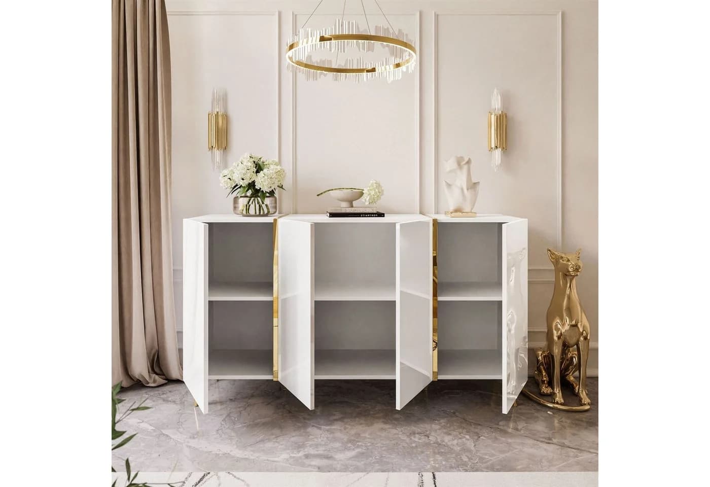 Lookway Kommode ONYX 4D mit goldenen Beinen Weiß/Schwarz - Bild 4