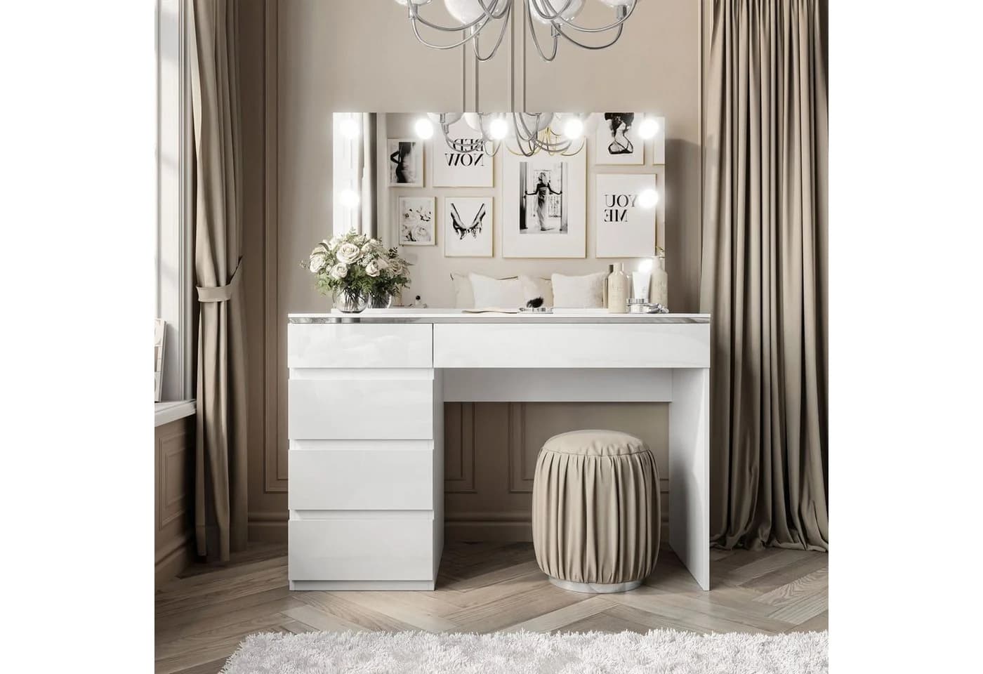 Lookway Schminktisch AURORA II SILVER ELITE mit LED-Spiegel