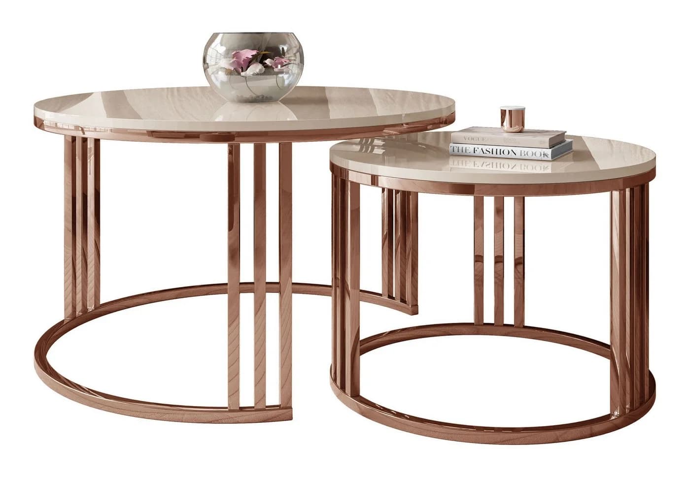 Lookway LORI 2in1 Couchtisch-Set Hochglanz Kupfer 70cm & 50cm - Bild 2