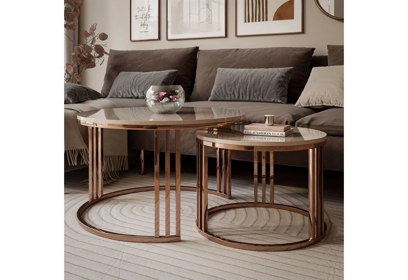 Lookway LORI 2in1 Couchtisch-Set Hochglanz Kupfer 70cm & 50cm - Bild 3
