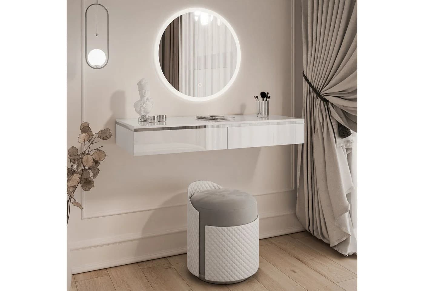 Lookway Schminktisch AURORA SILVER mit LED-Spiegel