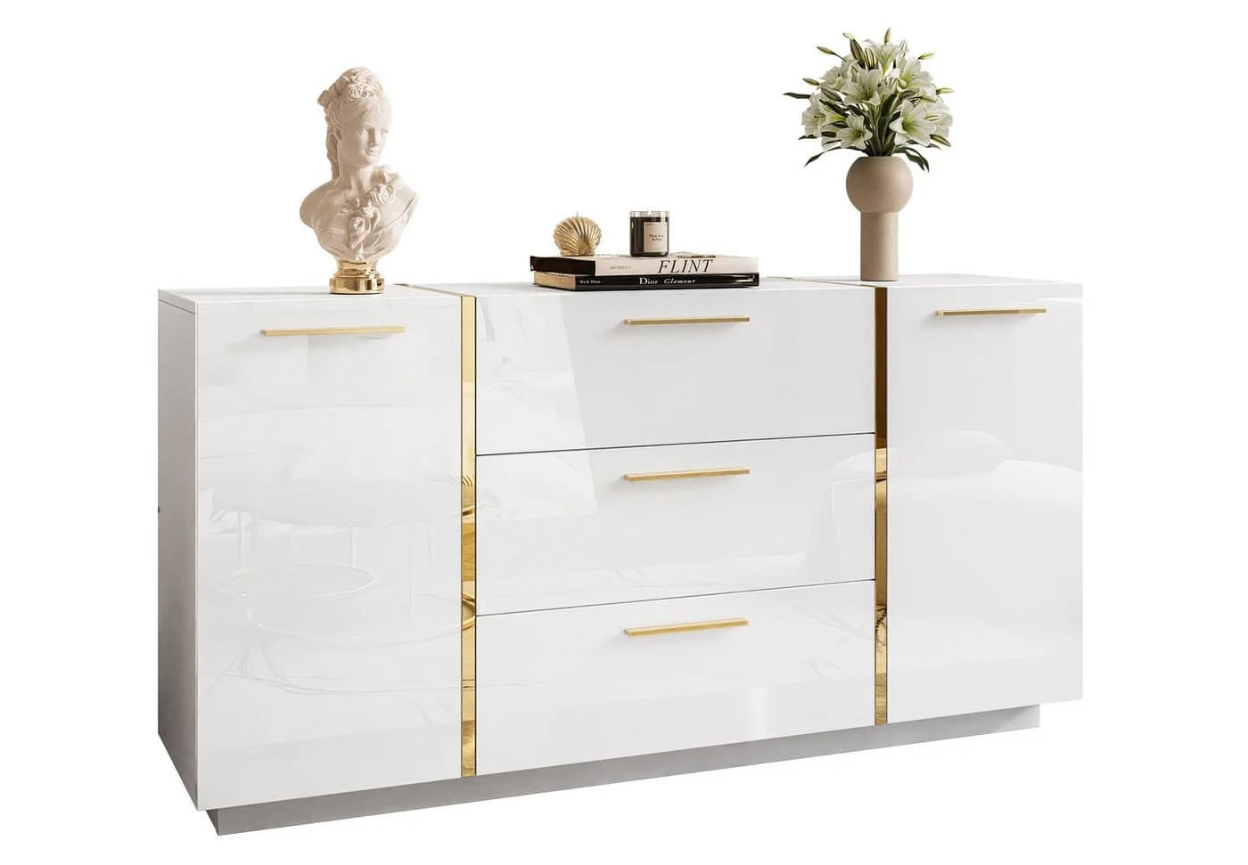 Lookway Kommode ONYX Hochglanz mit Goldgriffen - Bild 2
