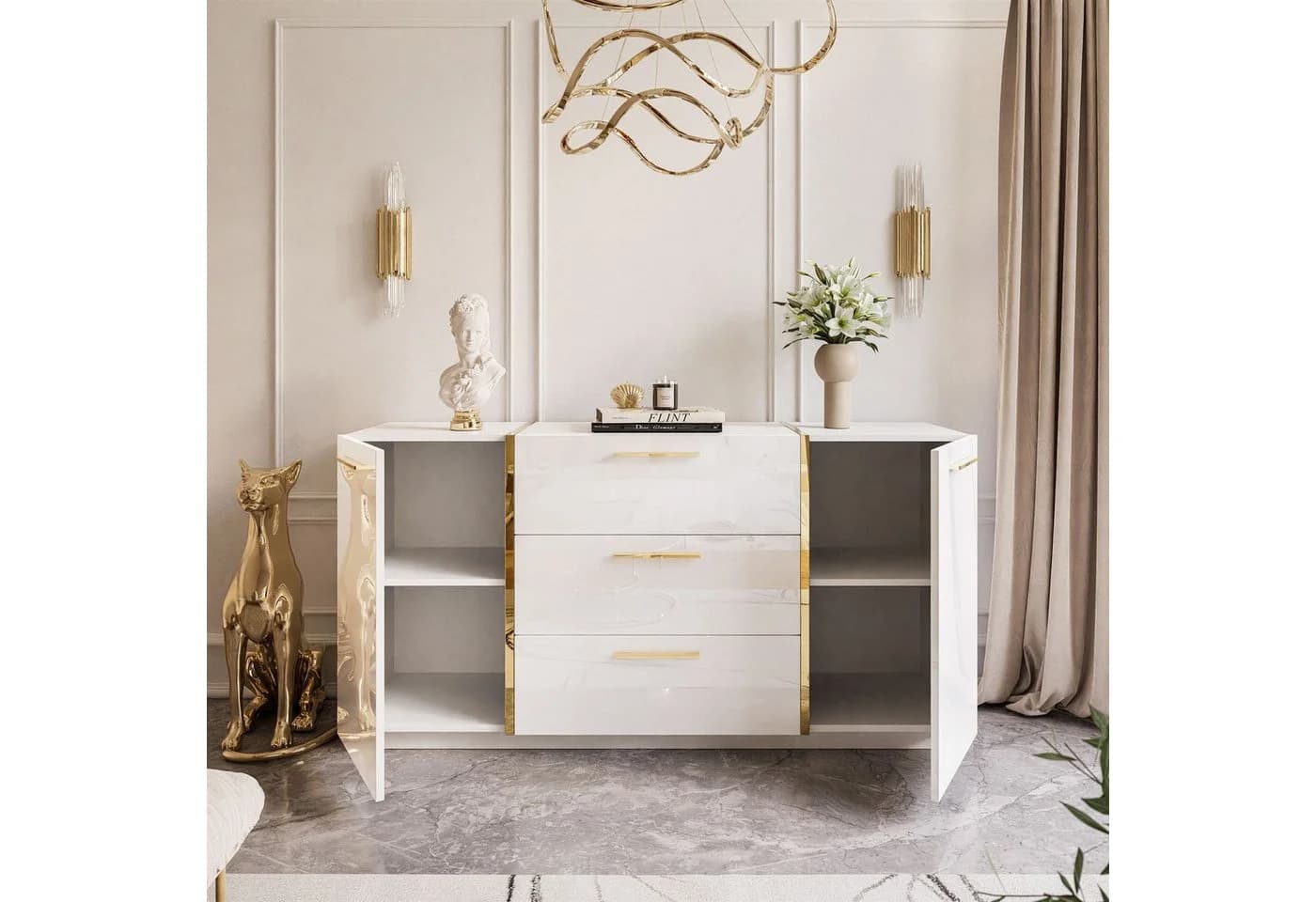 Lookway Kommode ONYX Hochglanz mit Goldgriffen - Bild 4