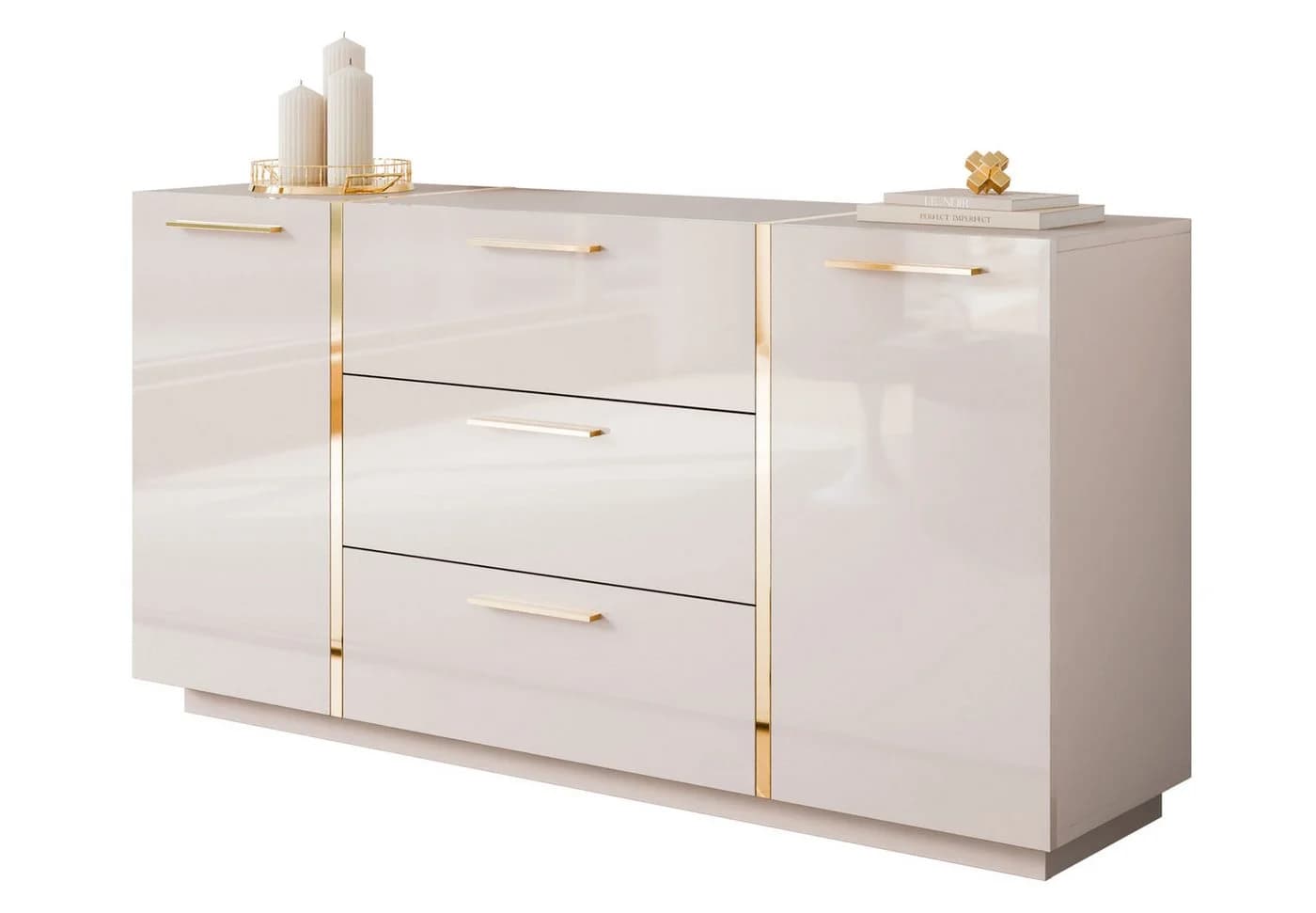 Lookway Kommode ONYX Hochglanz Weiß Gold 158 cm - Bild 2