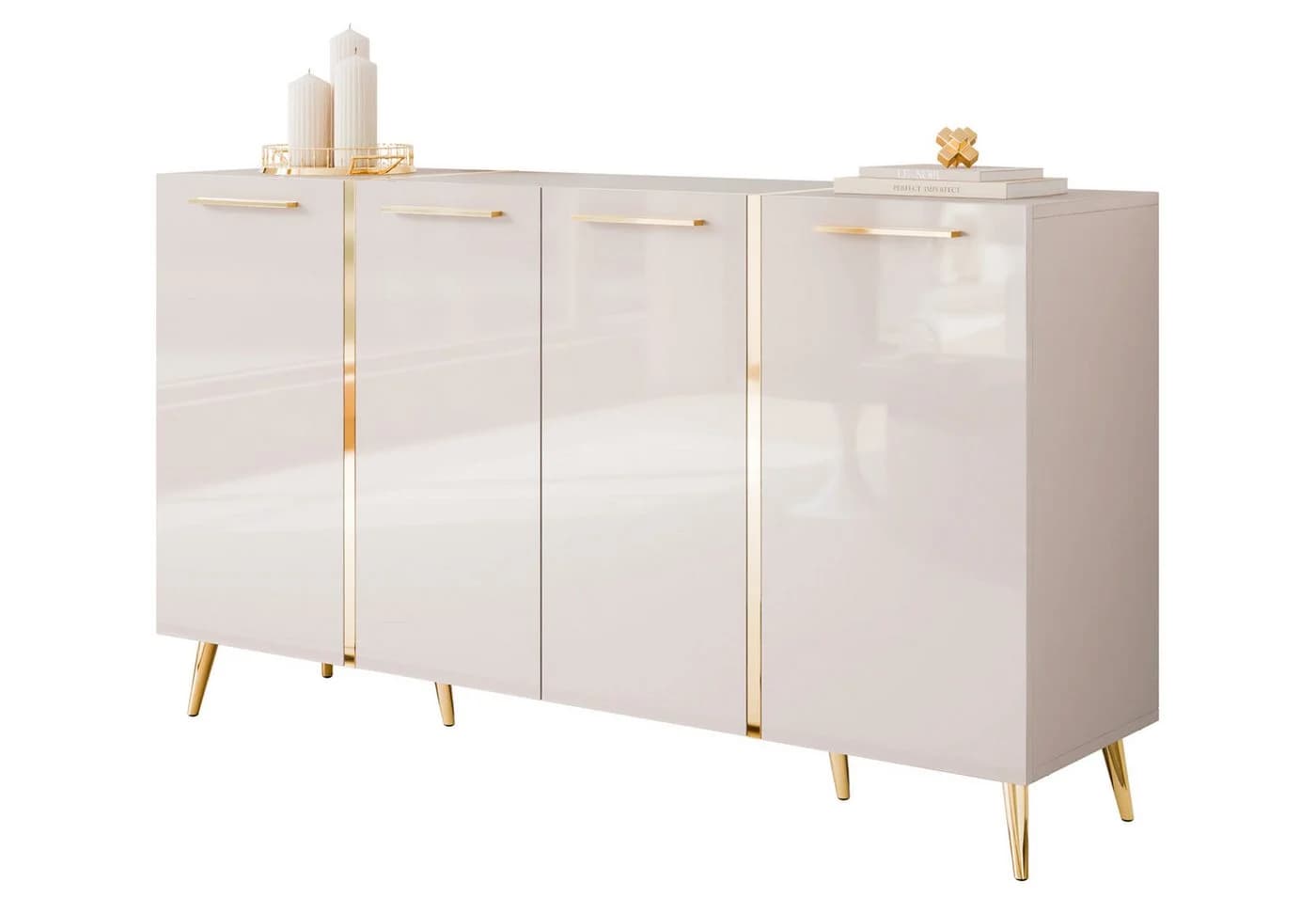 Lookway Kommode ONYX Hochglanz Kaschmir Goldene Beine - Bild 2