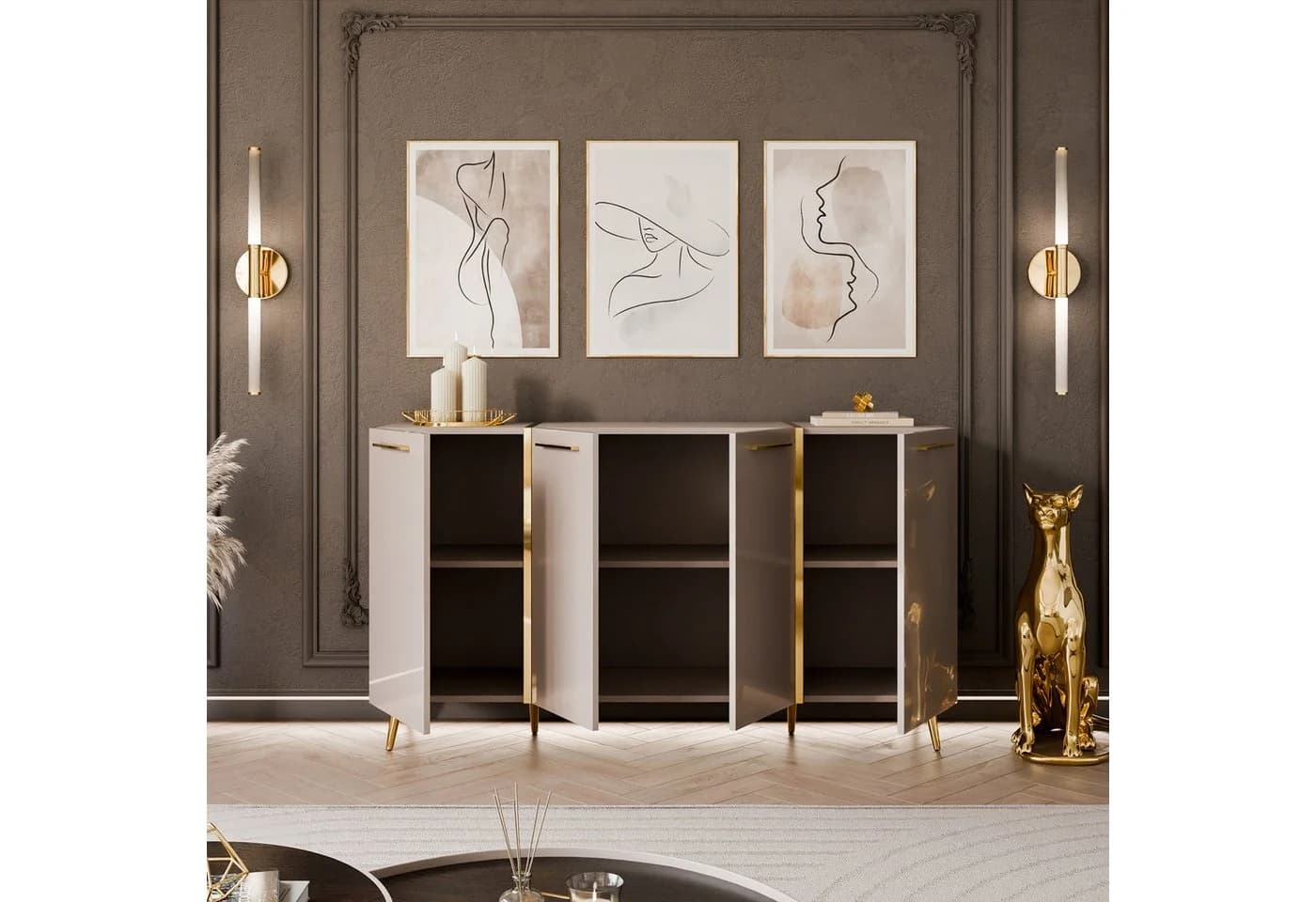 Lookway Kommode ONYX Hochglanz Kaschmir Goldene Beine - Bild 3