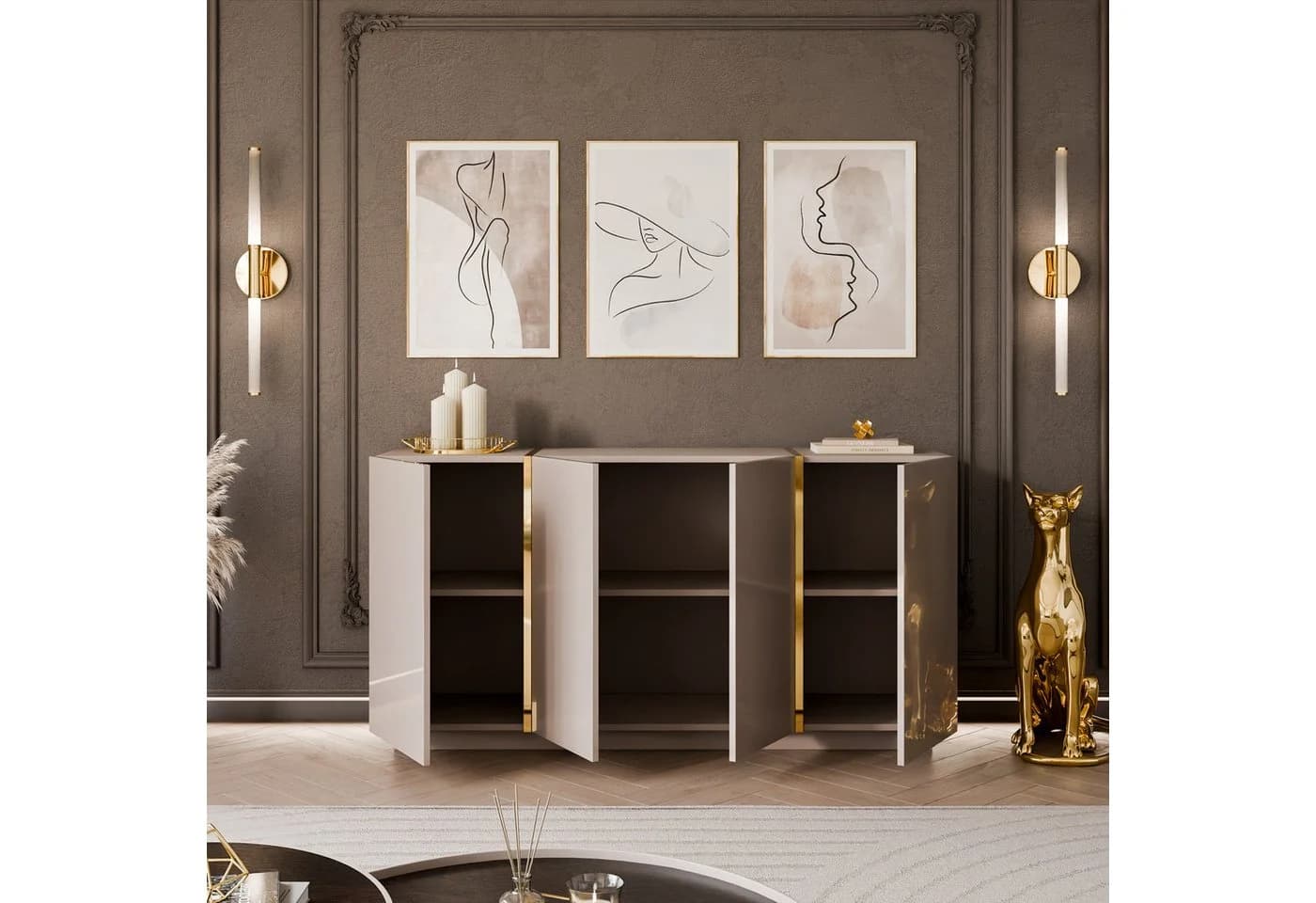 Lookway Kommode ONYX 4D Kaschmir Hochglanz mit goldenen Details - Bild 3