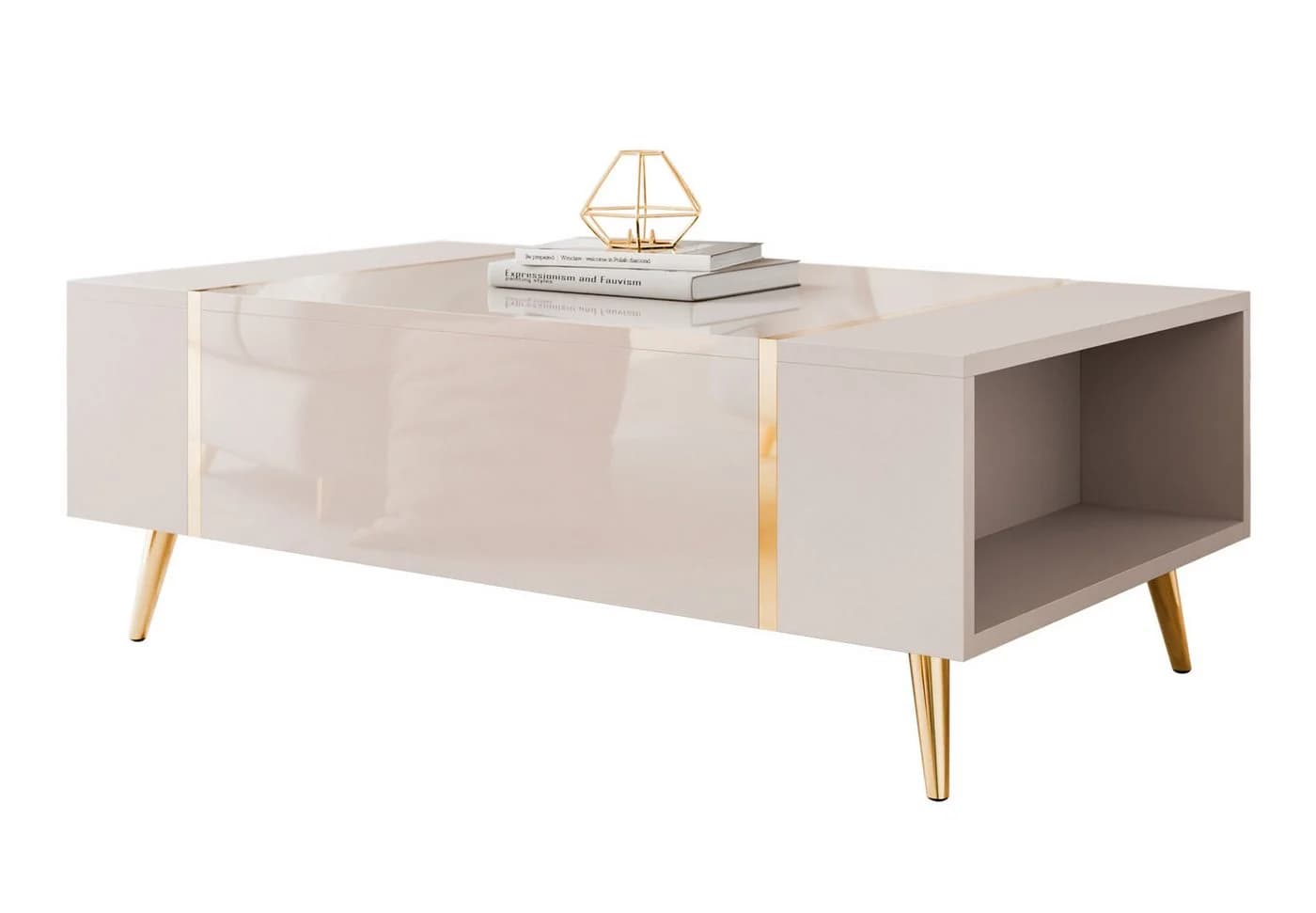 Lookway Couchtisch ONYX Kaschmir Hochglanz mit goldenen Beinen - Bild 2