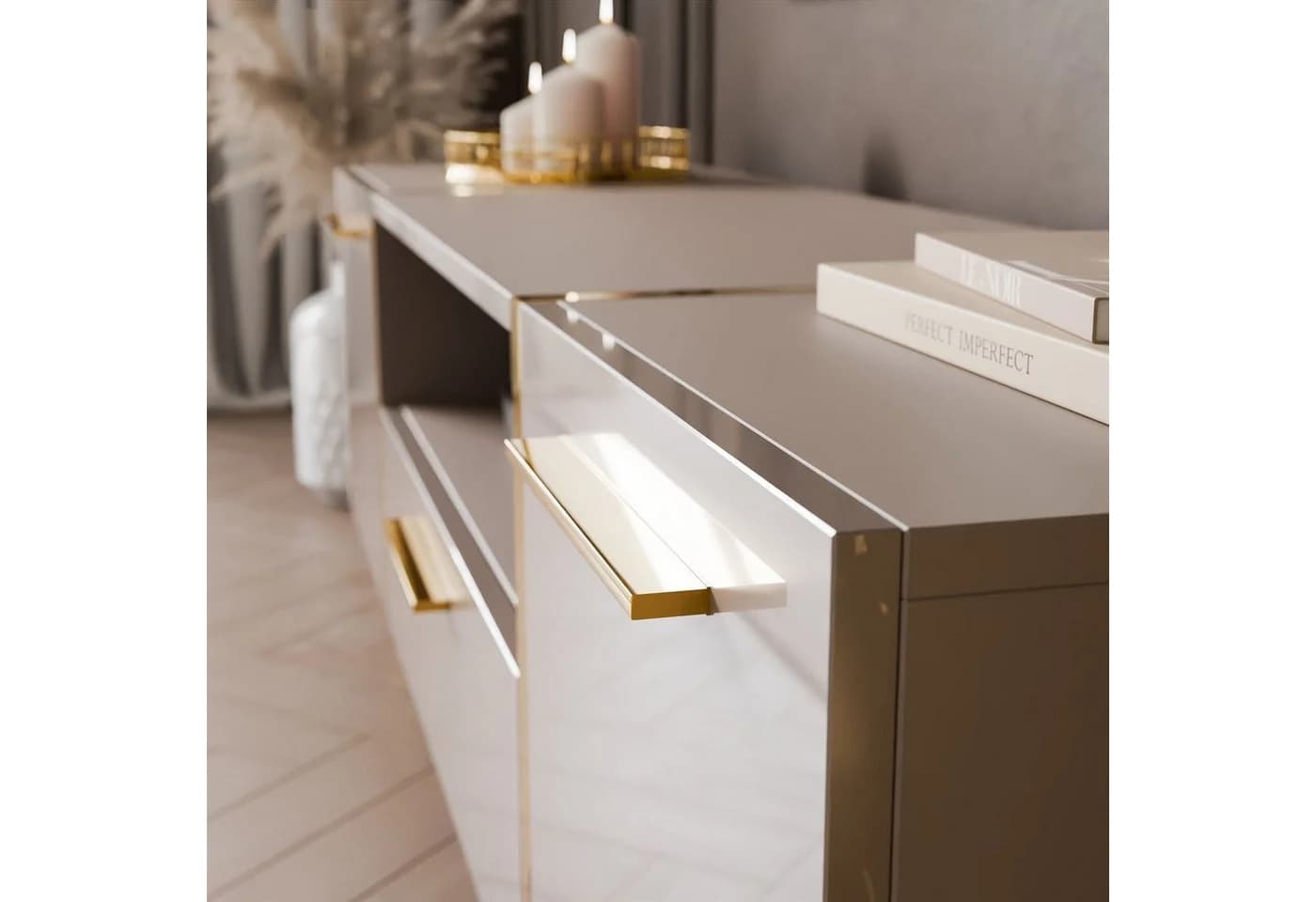 Lookway TV-Schrank ONYX Kaschmir Hochglanz mit goldenen Akzenten - Bild 5