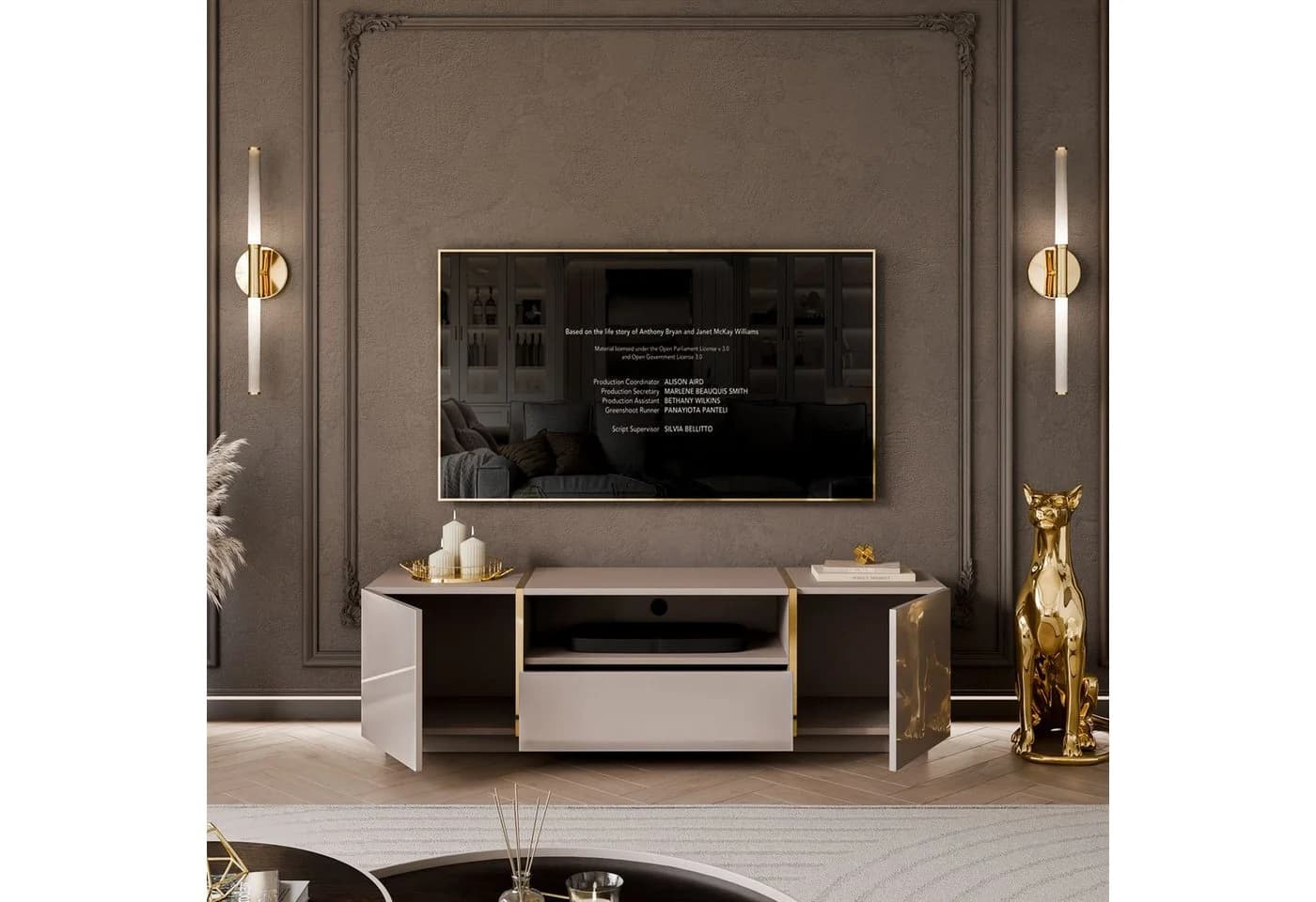 Lookway TV-Schrank ONYX Kaschmir Hochglanz mit goldenen Akzenten - Bild 3