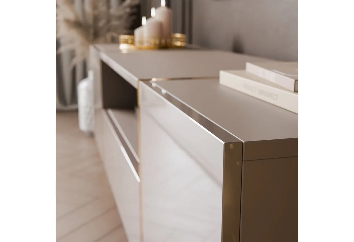 Lookway TV-Schrank ONYX Kaschmir Hochglanz mit goldenen Akzenten - Bild 5