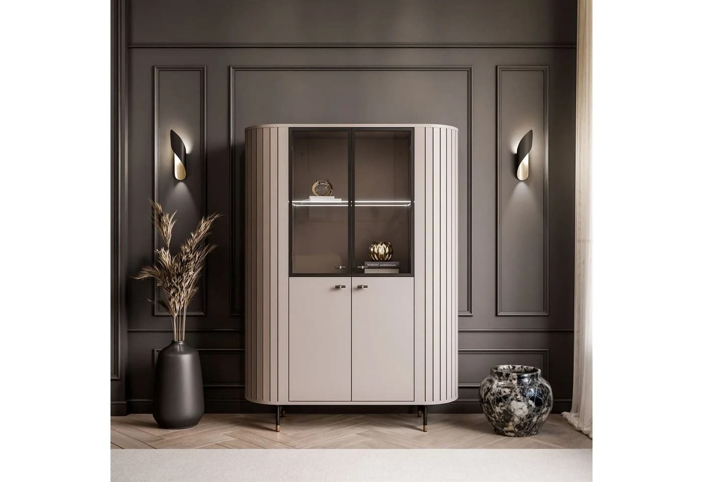Lookway Vitrine ELODIE mit LED-Beleuchtung Schwarz/Gold