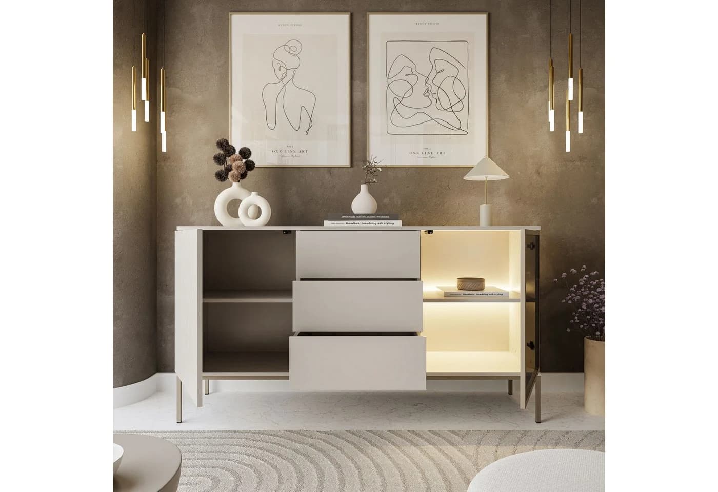 Lookway Kommode ECLIPSE Kaschmir mit LED-Beleuchtung und 3D-Lamellenfront - Bild 3
