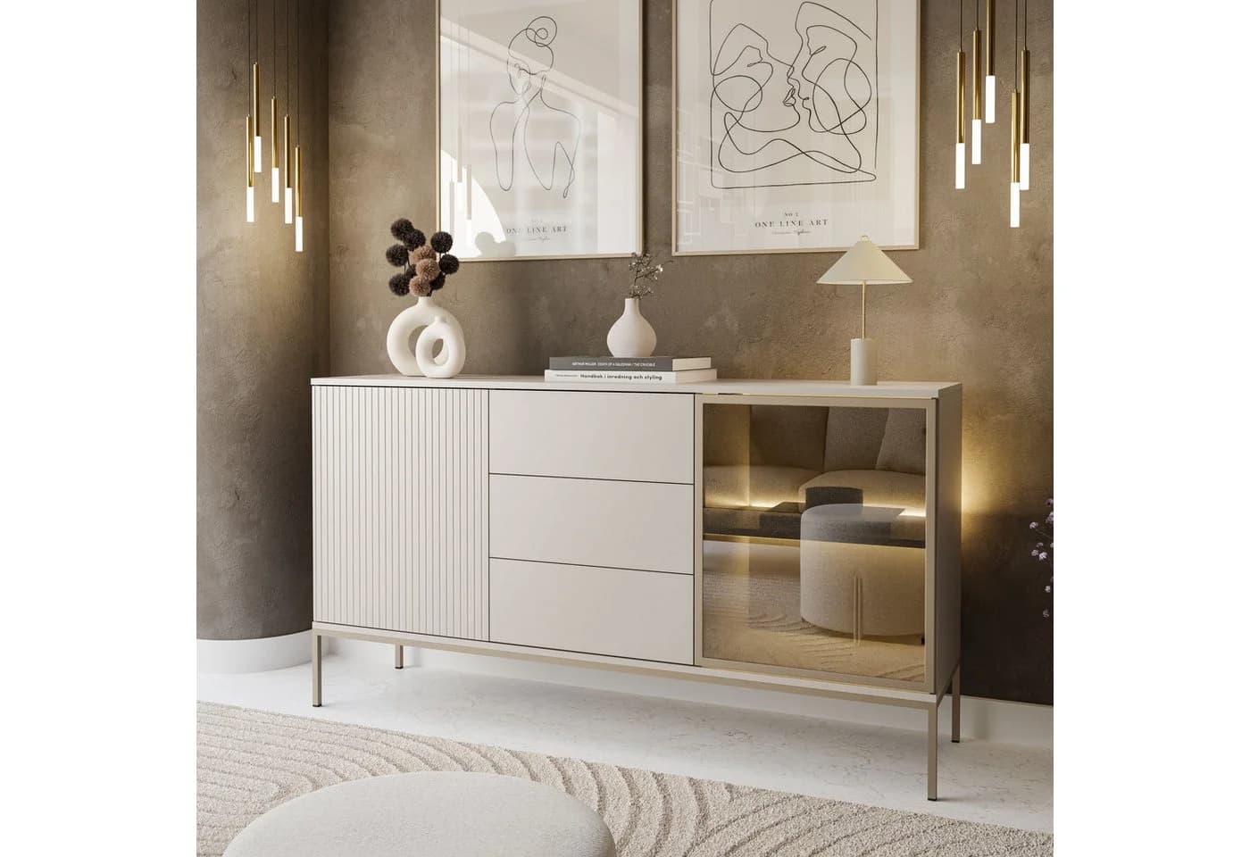 Lookway Kommode ECLIPSE Kaschmir mit LED-Beleuchtung und 3D-Lamellenfront - Bild 4