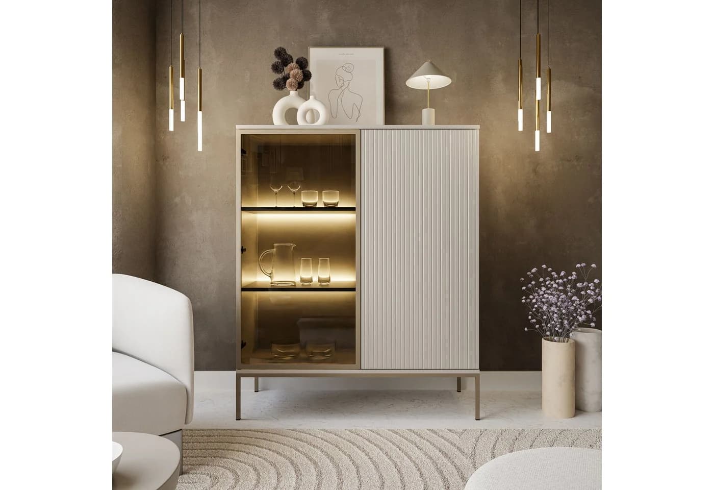 Lookway Vitrine ECLIPSE WT104 Kaschmir LED-Beleuchtung