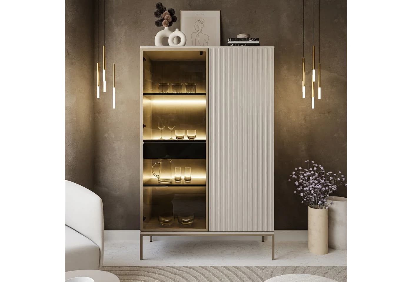 Lookway Vitrine ECLIPSE Kaschmir mit LED-Beleuchtung