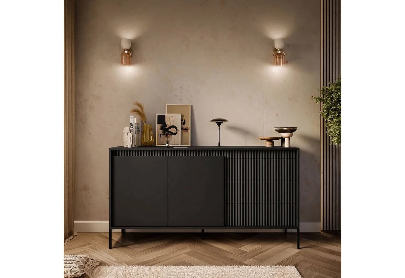Lookway Kommode YASUMI 2D3S Schwarz mit 2 Türen und 3 Schubladen - Bild 3