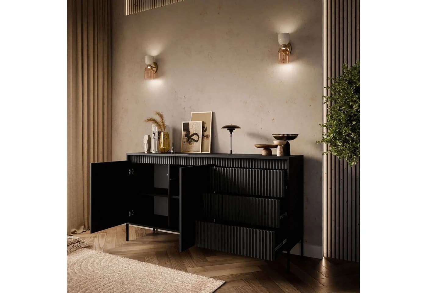 Lookway Kommode YASUMI 2D3S Schwarz mit 2 Türen und 3 Schubladen - Bild 4