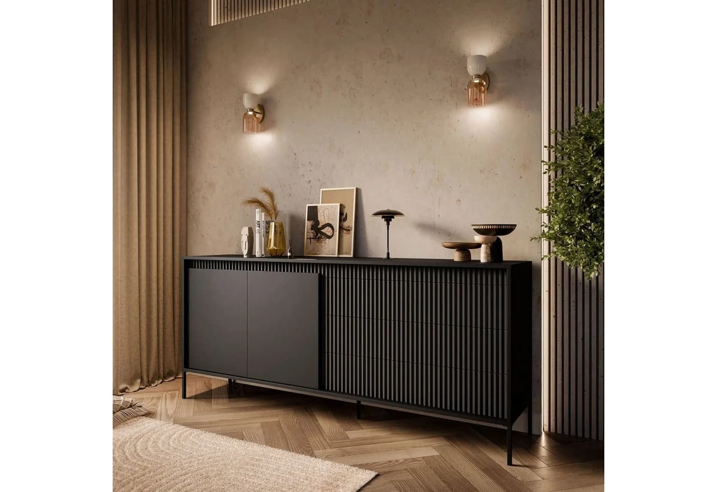 Lookway Kommode YASUMI 2D3S Sideboard mit 2 Türen und 3 Schubladen
