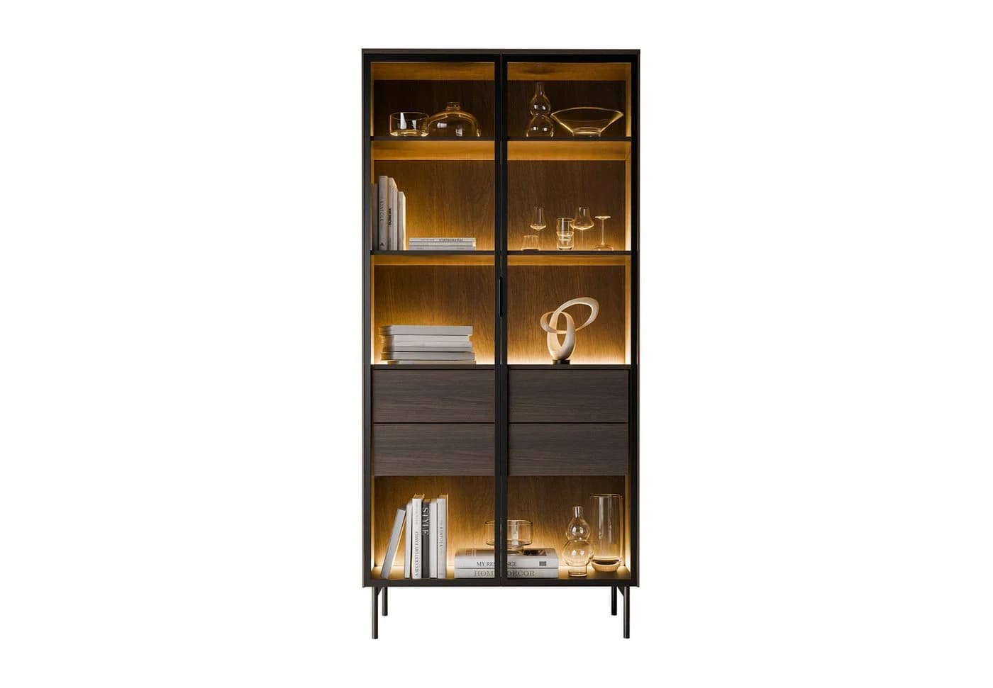 Lookway Glasvitrine LINEA LOFT mit LED-Beleuchtung und Schubladen Braun/Schwarz - Bild 2