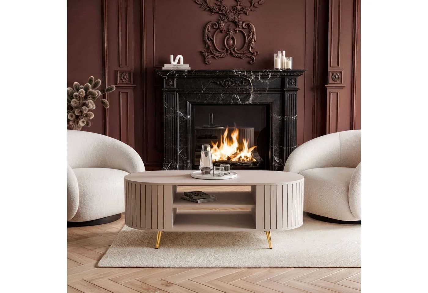 Lookway Couchtisch ELODIE II mit Ablage Schwarz/Gold