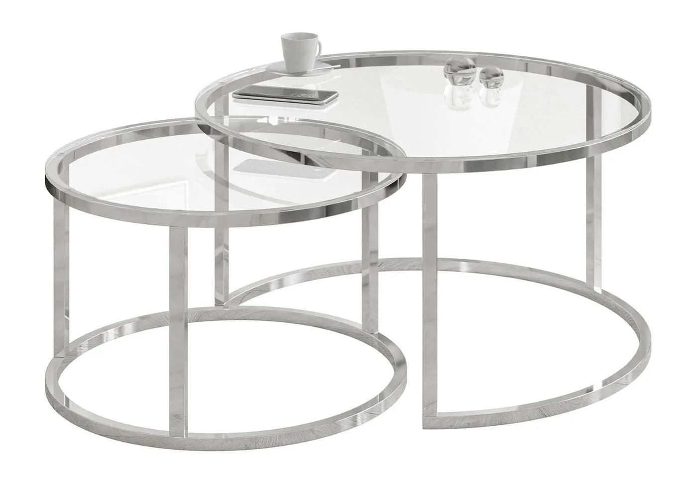 Lookway CIRI 2in1 Couchtisch-Set Glas Chrom ⌀70/50 cm - Bild 2