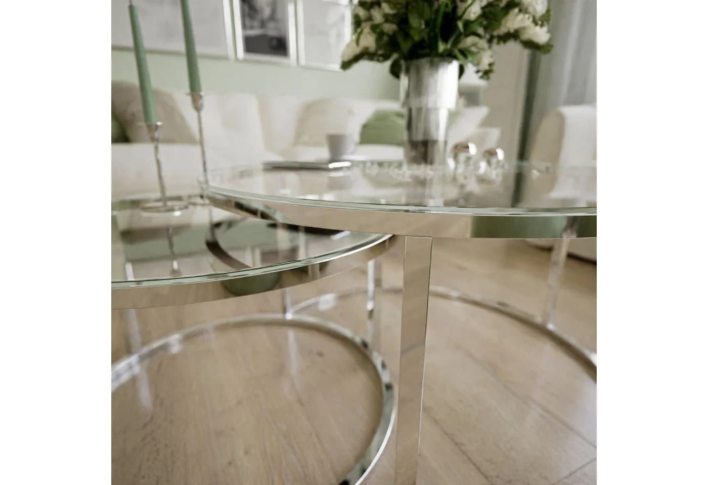 Lookway CIRI 2in1 Couchtisch-Set Glas Chrom ⌀70/50 cm - Bild 4