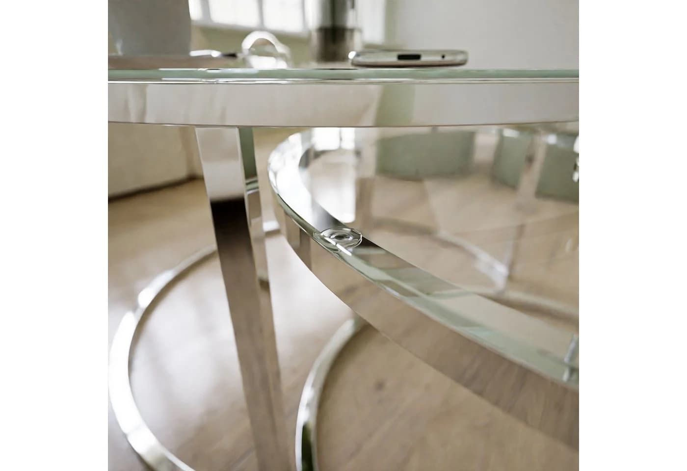 Lookway CIRI 2in1 Couchtisch-Set Glas Chrom ⌀70/50 cm - Bild 5