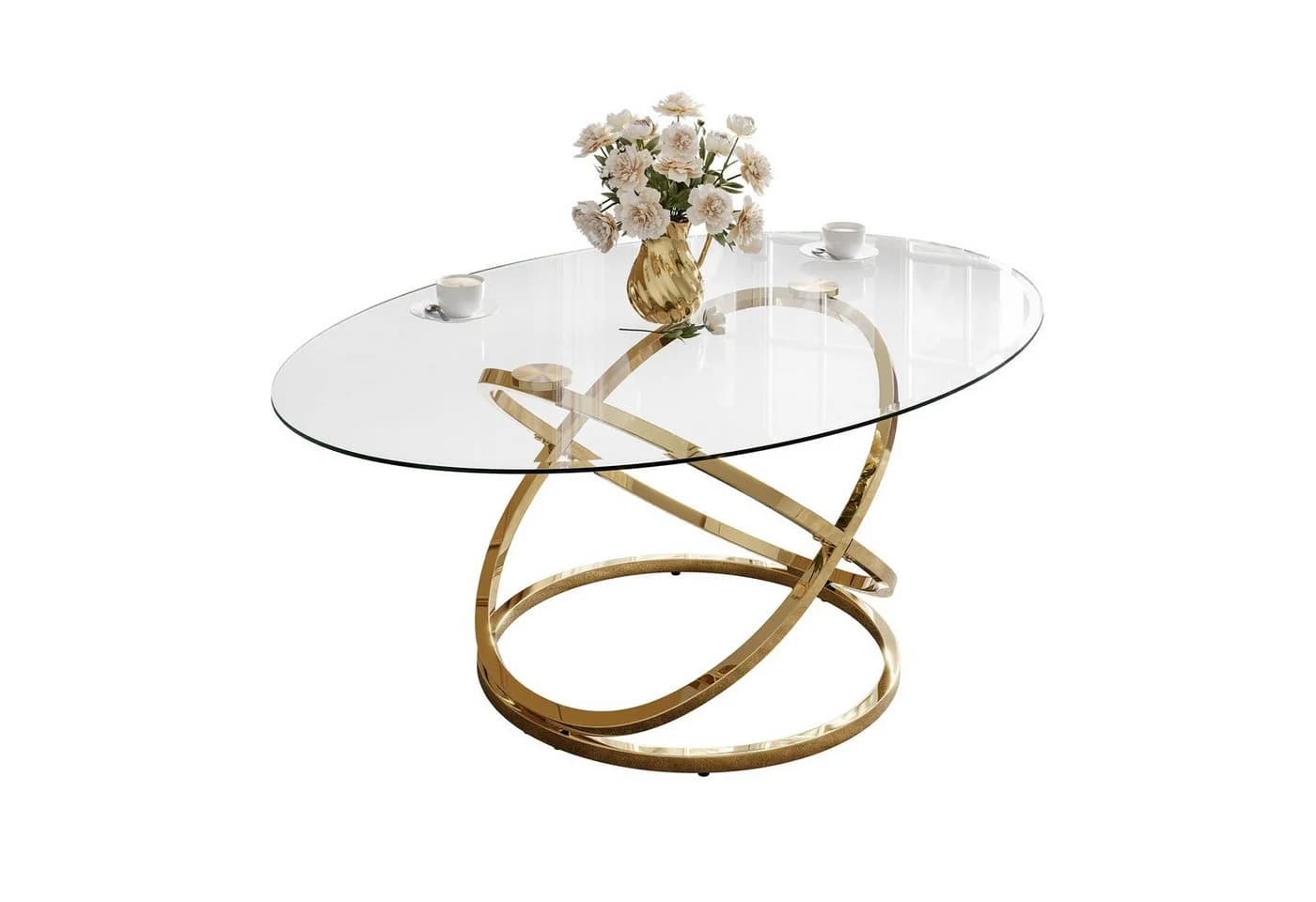 Lookway Couchtisch BELLE Sofatisch mit Glasplatte und goldener Basis - Bild 2