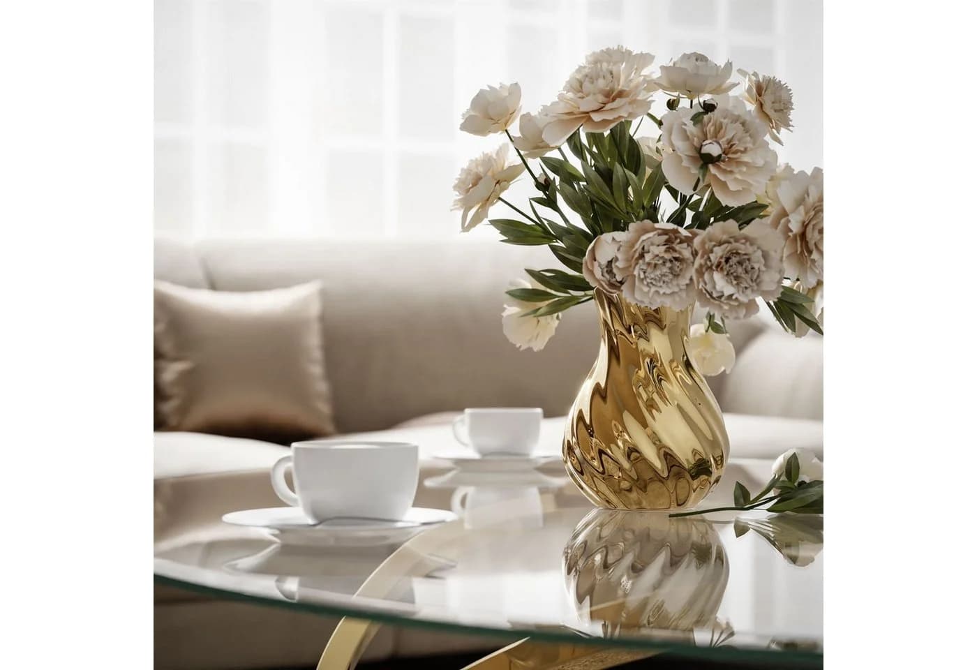 Lookway Couchtisch BELLE Sofatisch mit Glasplatte und goldener Basis - Bild 3