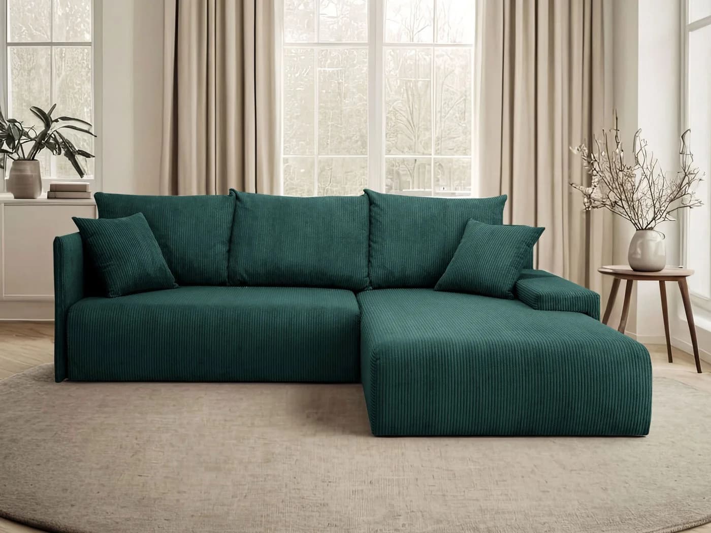 Lookway Ecksofa LAVIO L-Form Grün mit Schlaffunktion und Bettkasten