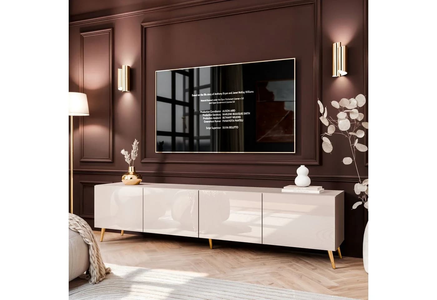 Lookway TV-Schrank COLGANTE 200 Kaschmir Hochglanz Metallbeinen